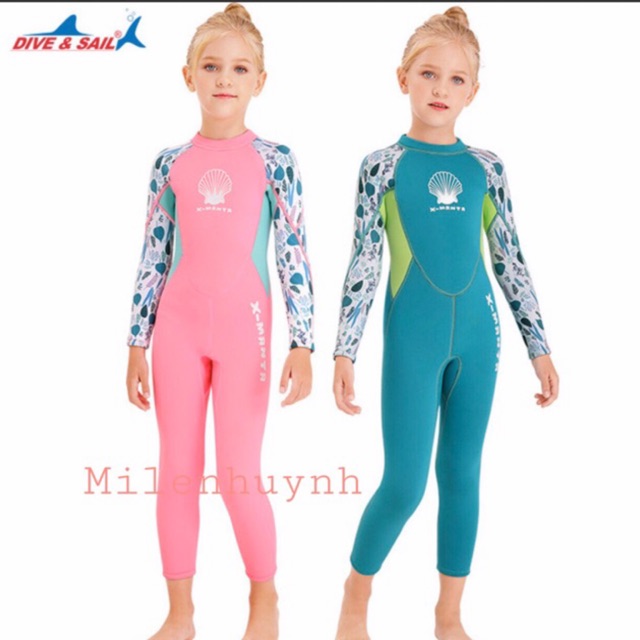 Đồ bơi giữ nhiệt dài tay dày 2.5mm cho bé gái WS M150556K in hình sò biển siêu xinh hãng Dive & Sail