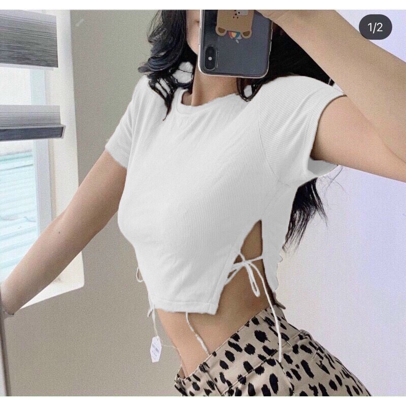 Áo thun CROPTOP,áo cổ tròn xẻ tà ❤️freeship❤️