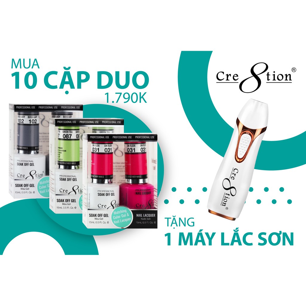 𝟏𝟎 CẶP SƠN DUO GIÁ CHỈ 𝟏.𝟕𝟗𝟎𝐊 TẶNG NGAY 1 MÁY LẮC SƠN CẦM TAY CRE8TION