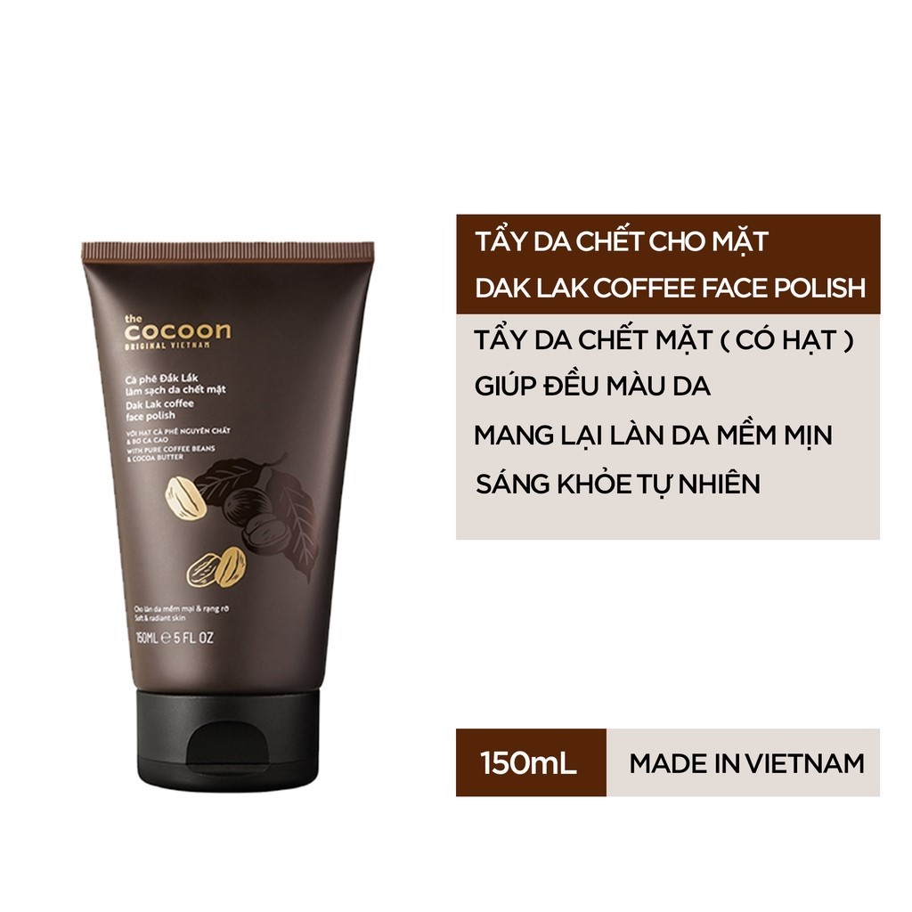 Combo The Cocoon Tẩy da chết mặt 150ml và Tẩy da chết toàn thân 200ml cà phê Đắk Lắk - Cila House