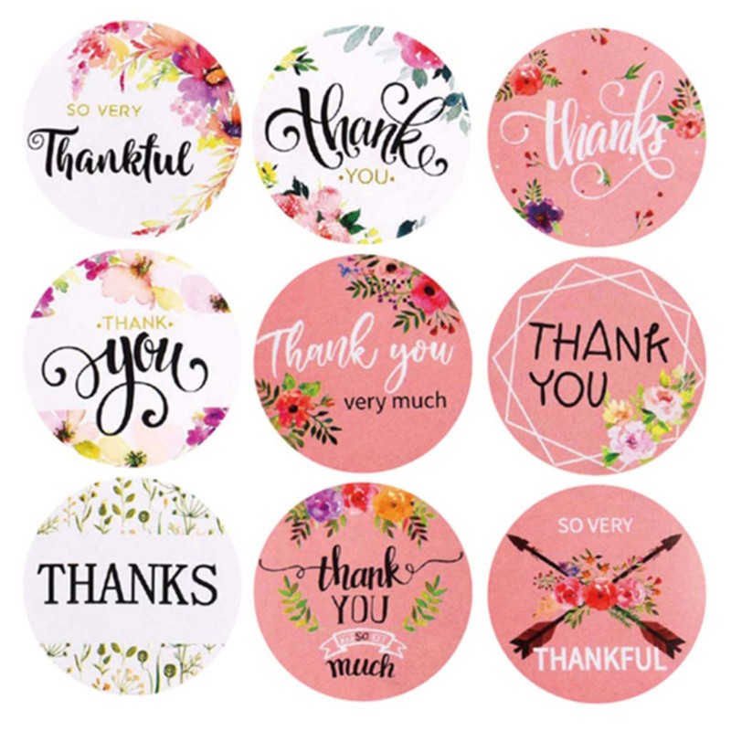 Cuộn 500 hình dán tròn 9 kiểu họa tiết hoa dùng để gói quà dán nhãn niêm phong