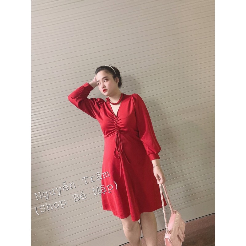 Đầm Xoè Tay Dài Rút Dây Giữa Cổ Choker BigSize 65-85Kg [Hình Thật Chính Chủ] | BigBuy360 - bigbuy360.vn