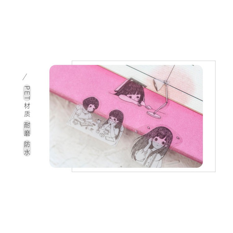 Set 6 tấm sticker Cô gái nhỏ trang trí sổ tay bullet journal M009