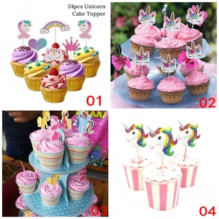Set 24 Que Cắm Trang Trí Bánh Kem Hình Ngựa Cầu Vồng Phong Cách Mới 2019