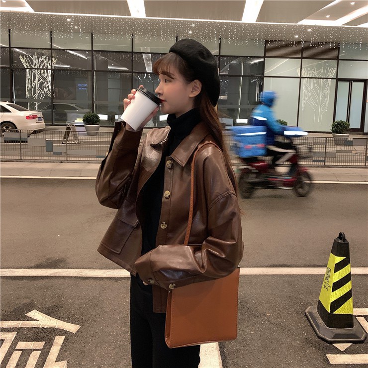 AK23_ÁO KHOÁC DA NỮ FORM NGẮN ULZZANG