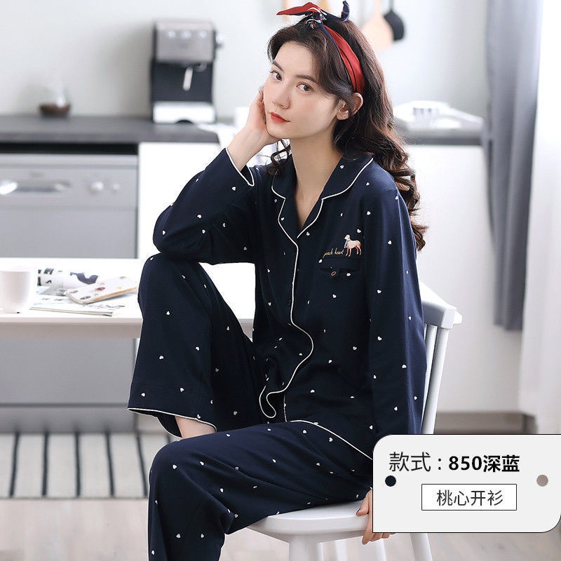 Đồ Ngủ Phổ Biến Mặc Nhà🦁Bộ Đồ Ngủ Cotton Tay Dài Thời Trang Cho Phụ Nữ Trung Niên