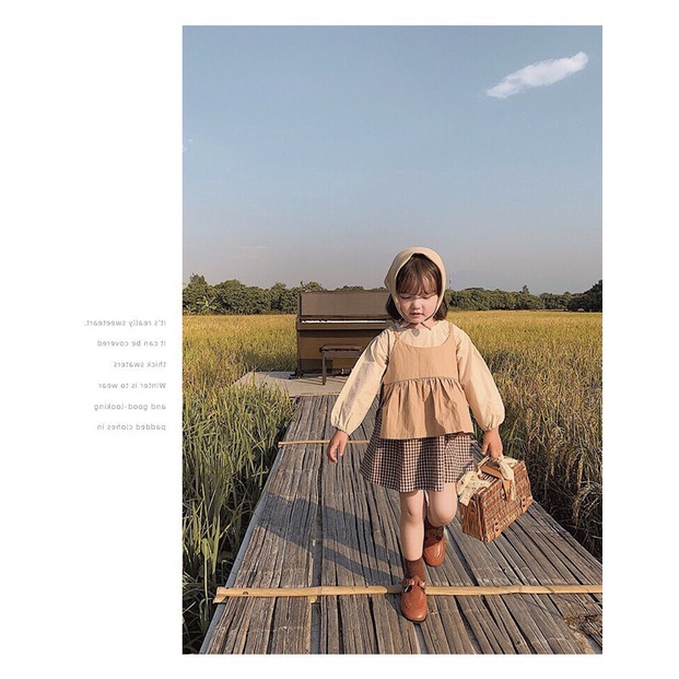 Set yếm Vintage hoạ tiết cảo Qccc bé gái 10-20kg mặc đi học đi chơi cực xinh