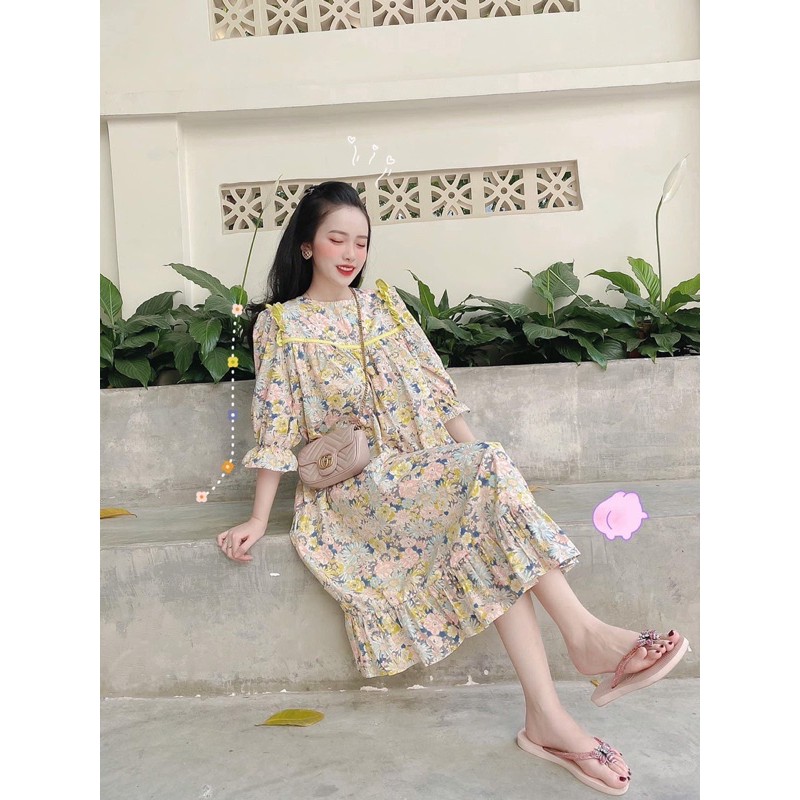 [Hàng Chuẩn] Váy Hoa Thô Dáng Suông Bèo Vàng, Đầm Hoa Tay Cộc Siêu Xinh Có Ảnh Thật Kèm Video | BigBuy360 - bigbuy360.vn