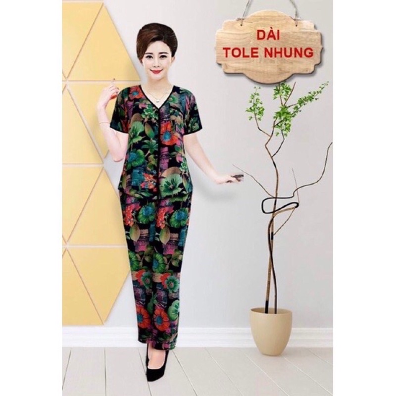 [40-48kg] S1 - ĐỒ BỘ MẶC NHÀ TRUNG NIÊN TOLE (LANH) NHUNG Cài Nút Bigsize