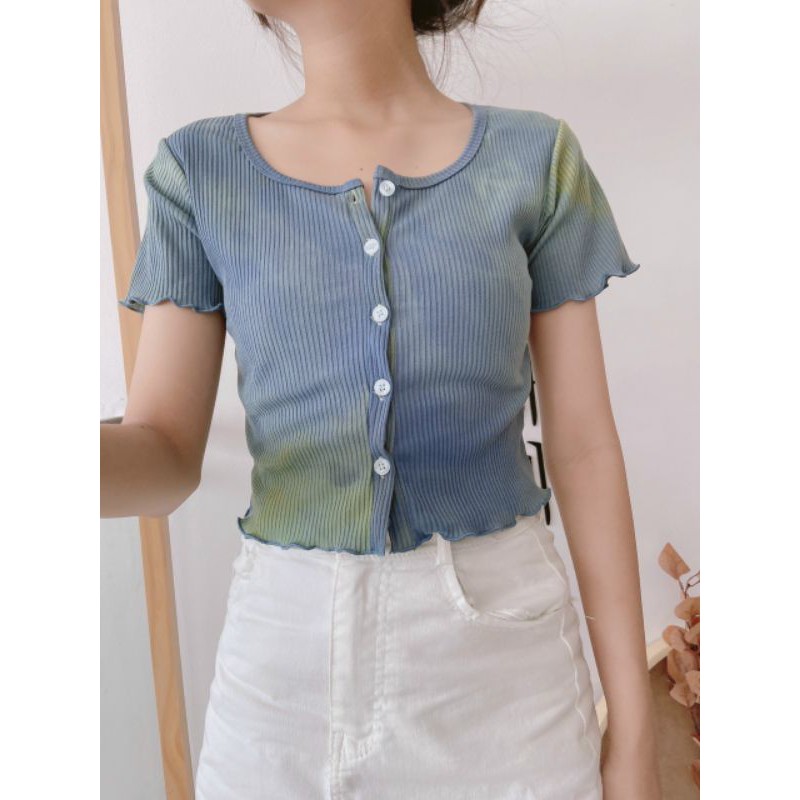 Áo Croptop Nút Gài Màu Loang Hit Tuyết's House