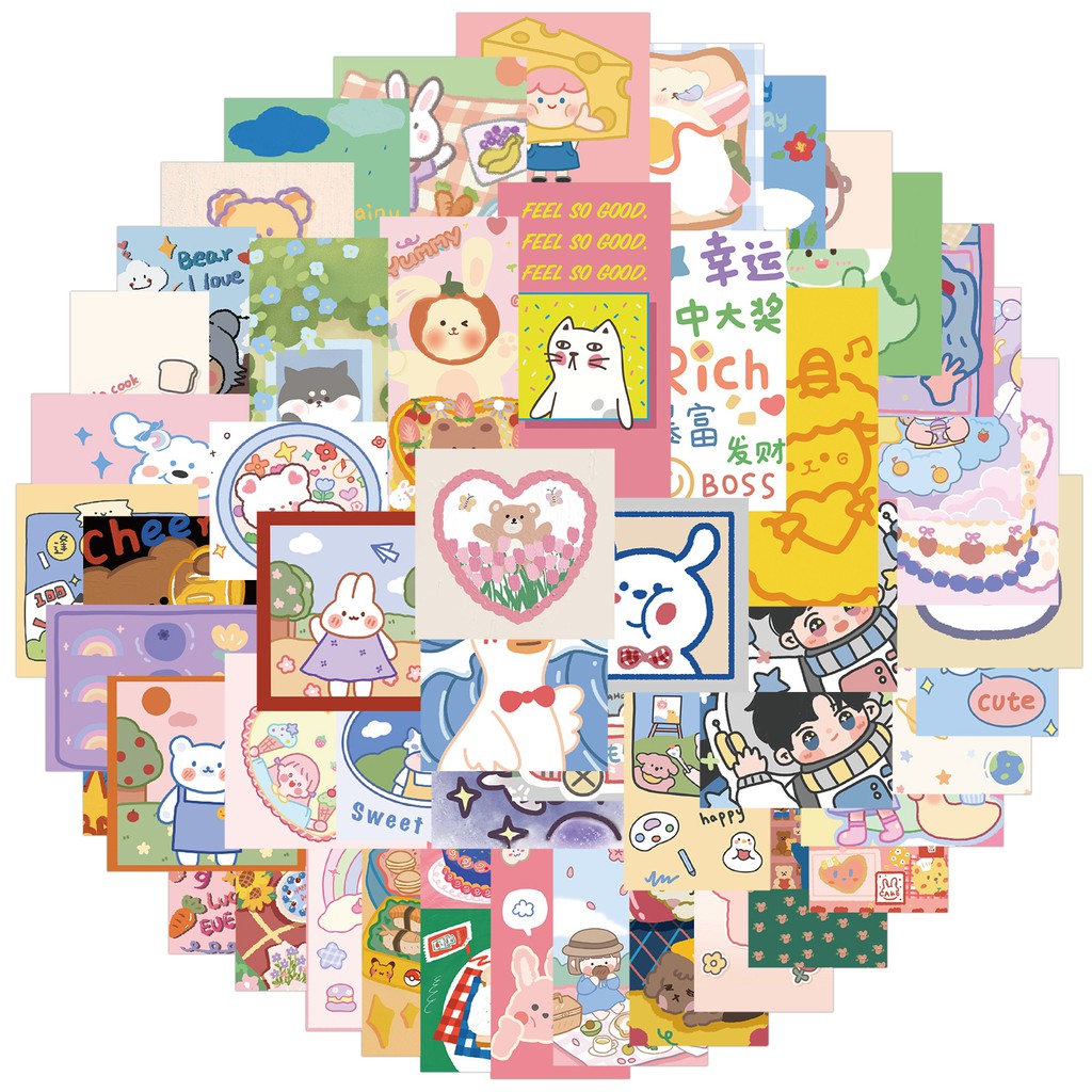 Sticker dán mũ bảo hiểm chống nước, hình dán laptop, điện thoại sét 50 miếng họa tiết cute