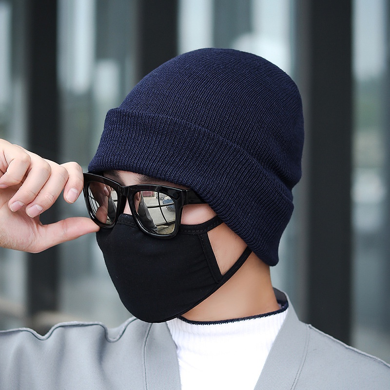 Nón, mũ len beanie trơn màu đen, xám, tím than cho nam, nữ có lót nỉ cực ấm