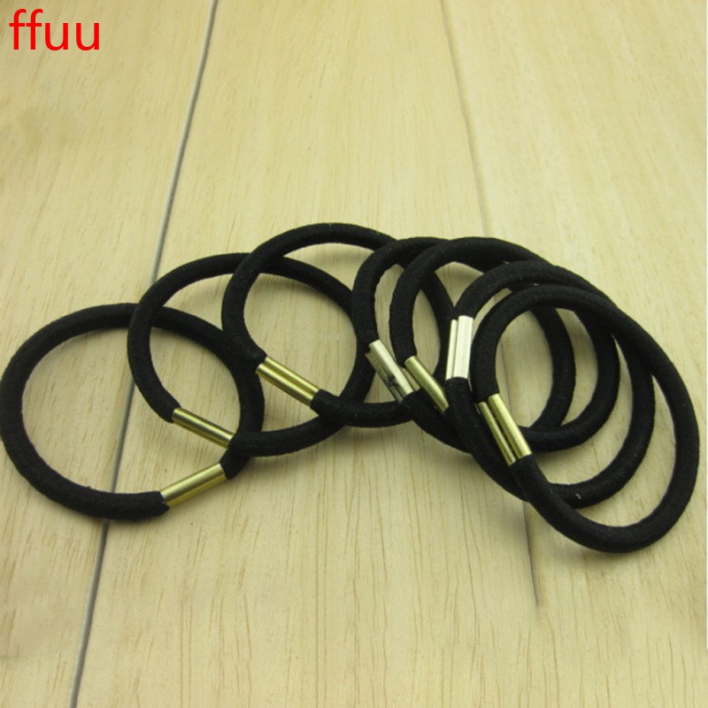 Set 10 dây buộc tóc đàn hồi màu đen đơn giản dành cho nữ bé gái