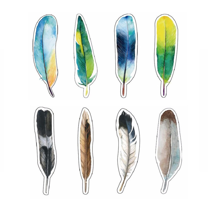 Set 30 Thẻ Đánh Dấu Trang Sách Bằng Giấy Họa Tiết Lông Vũ Hoạt Hình Nhiều Màu Sắc