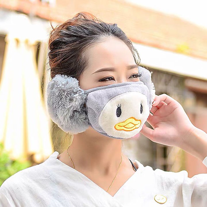 Khẩu trang kết hợp bịt tai giữ ấm mùa đông chất liệu bông