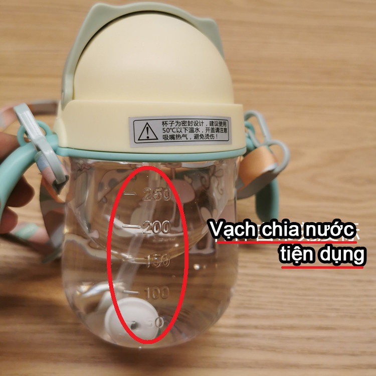 Bình Nước Tai Thỏ 300ml, Bình Tập Uống Ống Hút Silicon Cao Cấp