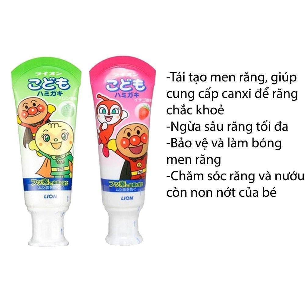 Kem Đánh Răng Trẻ Em Nuốt Được LION Hương Dưa Vàng - Dâu Tây Nội Địa Nhật Bản Cho Bé (40g) - SAKUKO