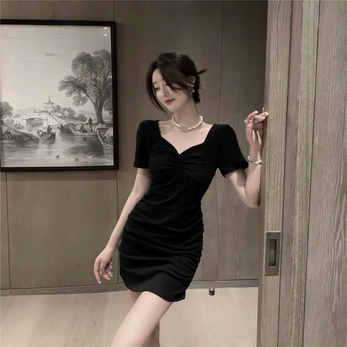 Váy đầm nữ body ôm dáng nhún ở ngực kiểu dáng trẻ trung thích hợp mặc đi dạo phố