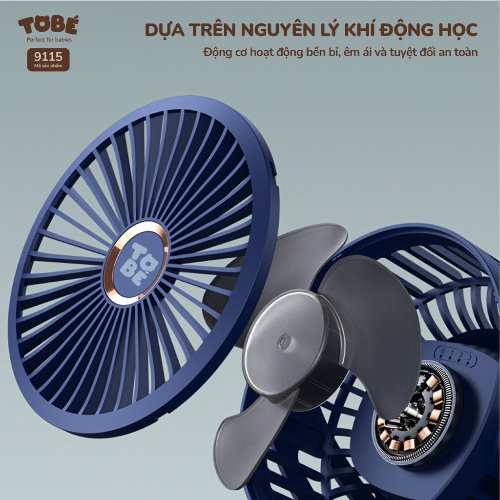 Quạt kẹp đa năng tích điện Tobe/Clip Fan cho bé , cầm tay, để bàn, kẹp xe đẩy cho bé dung lượng pin 10000mAh