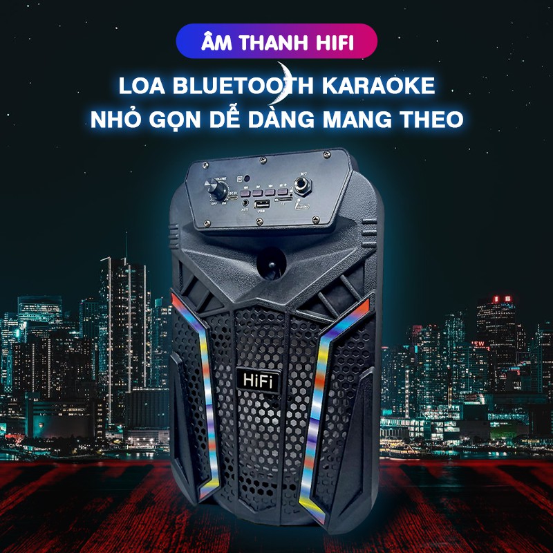 Loa bluetooth BT-606 tặng kèm Micro karaoke thoải mái, remote điều khiển từ xa tiện lợi, âm thanh HIFI, có đèn LED 7 màu