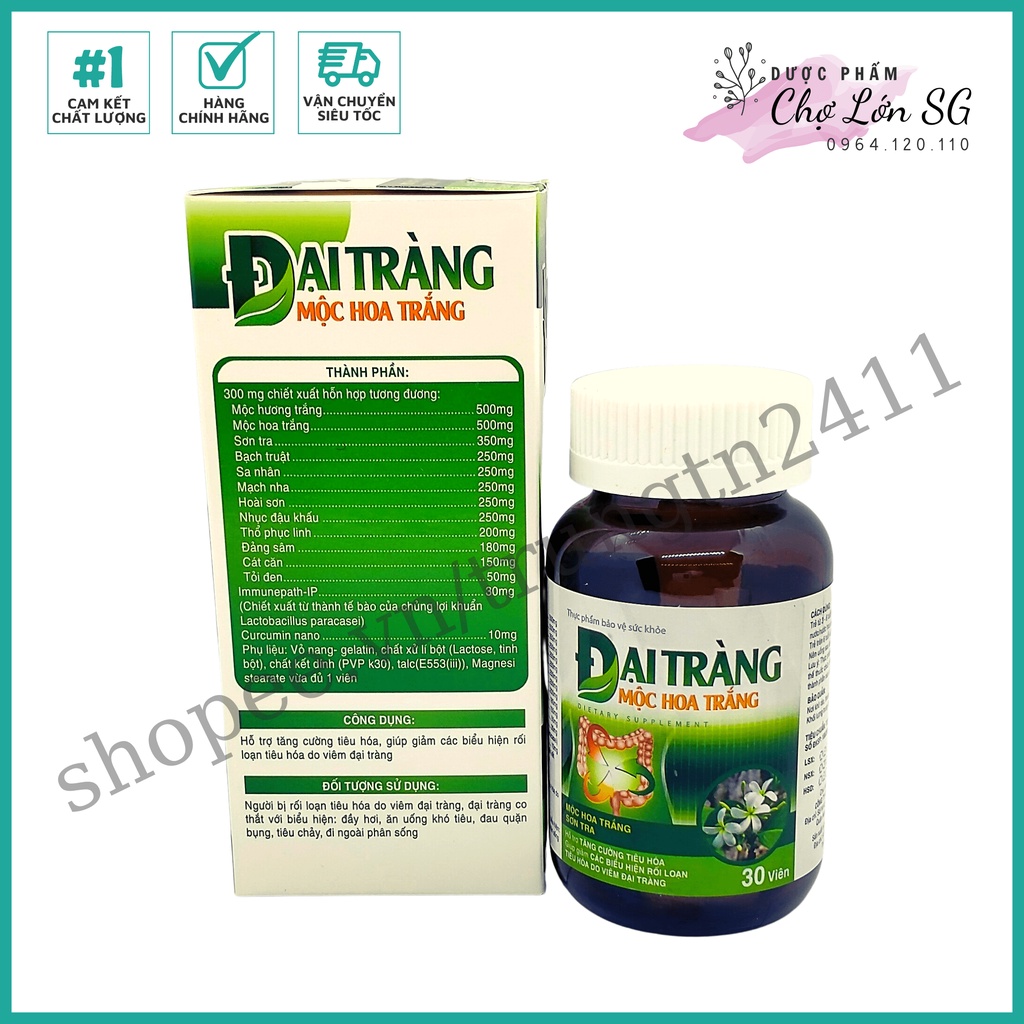 Viên uống Đại Tràng Mộc Hoa Trắng giảm các biểu hiện đầy hơi, ăn uống khó tiêu - hộp 30 viên