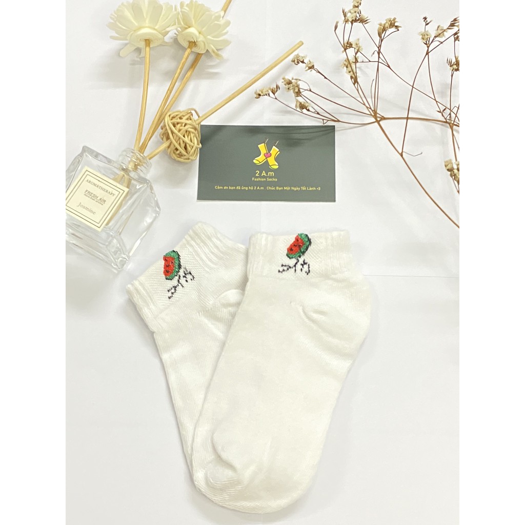 Tất Vớ Cổ Ngắn Nam Nữ Họa Tiết Trái Cây Thời Trang Unisex Hàn Quốc
