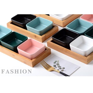 khay gỗ tre cho bát sứ vuông