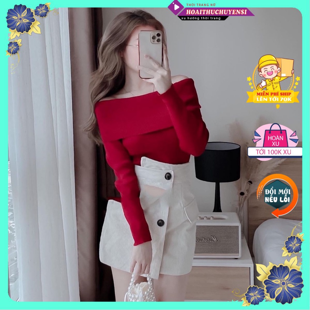 Set áo trễ vai vai len tăm mix chân váy vạt lệch chữ a đồ bộ nữ đi chơi | BigBuy360 - bigbuy360.vn