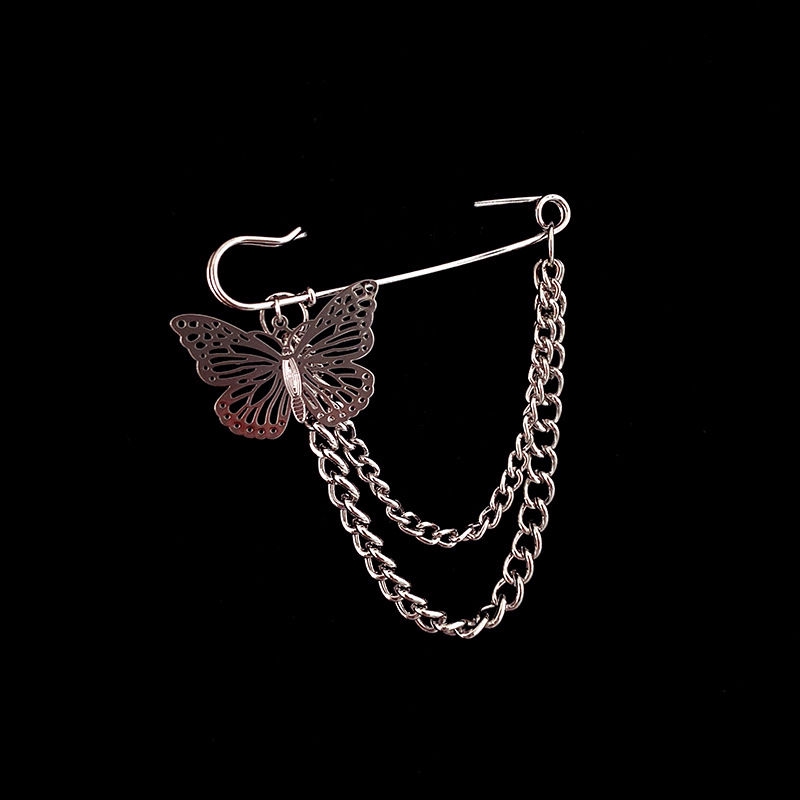 Ghim Cài Áo Dây Xích Hai Lớp Hình Bướm Phong Cách Hip Hop Nhật Bản 22467 Dễ Phối Đồ