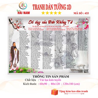 Tranh dán tường 3D Lời dạy khổng tử - vải lụa phủ kim tuyến ( kích thước theo yêu cầu)
