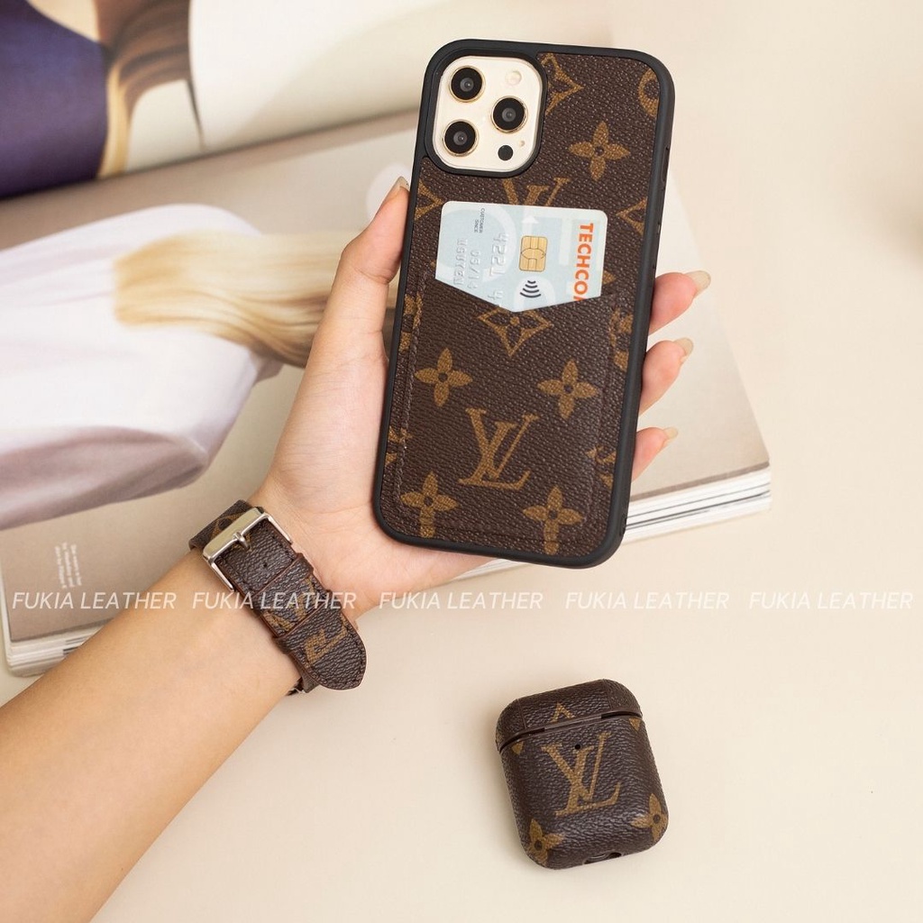 Ốp da thủ công viền đen khe thẻ IV dành cho IPhone 14/14Plus/14Pro/14Promax/13/13Pro/13Promax/12/12Pro/12Promax ODTC127