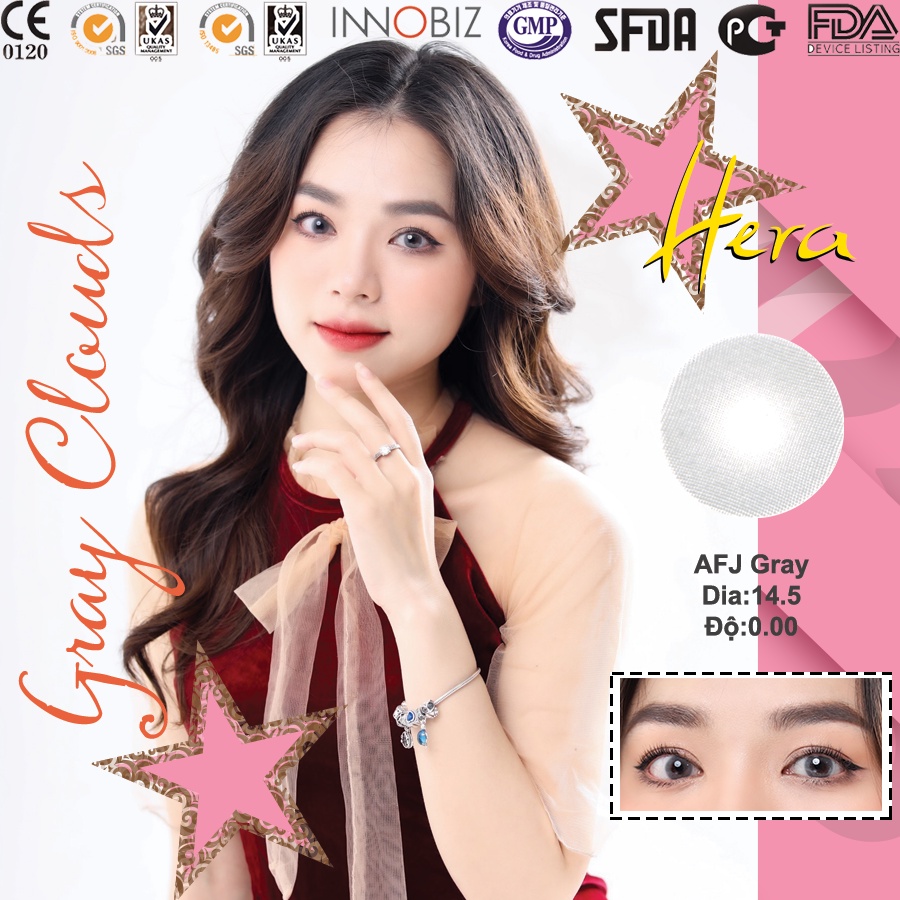 Kính Áp Tròng Hera AFJ Gray Hàn Quốc Lens Xám Dia 14.5 Có Độ Cận