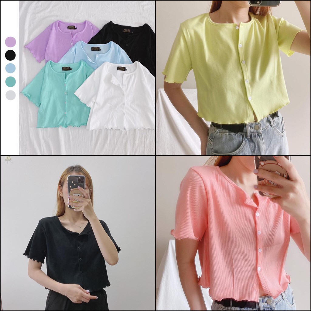 Áo CropTop tay ngắn YAYSHOP phong cách Hàn Quốc chất thun gân mềm Cuốn Biên cực xinh xắn