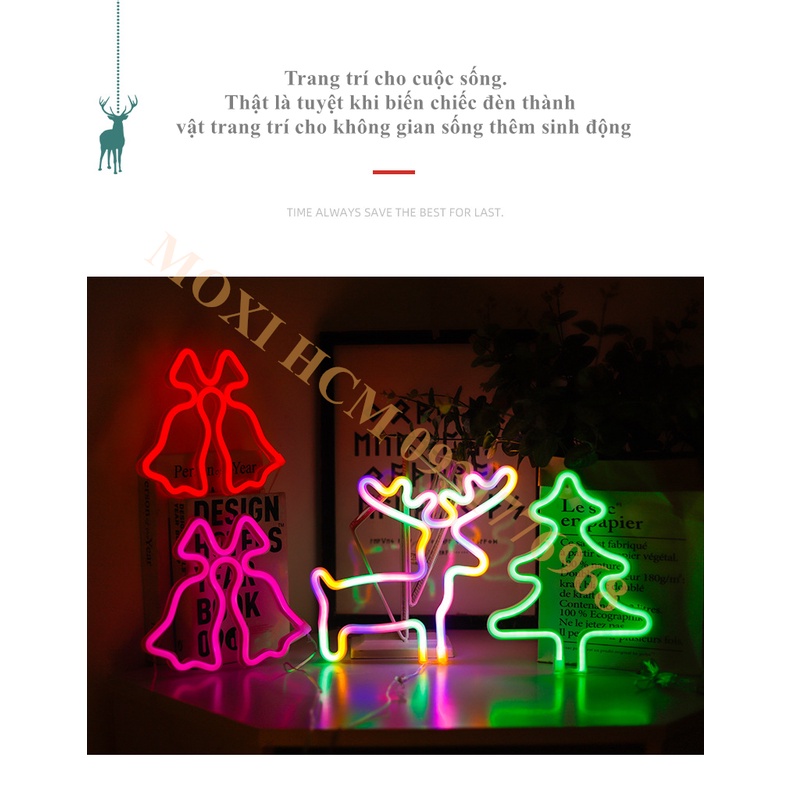 【TẶNG MÓC TREO 】Đèn LED chữ NEON nhiều mẫu NOEL GIÁNG SINH trang trí DECOR phòng ngủ , quán có hộp PIN + USB  MOXI.