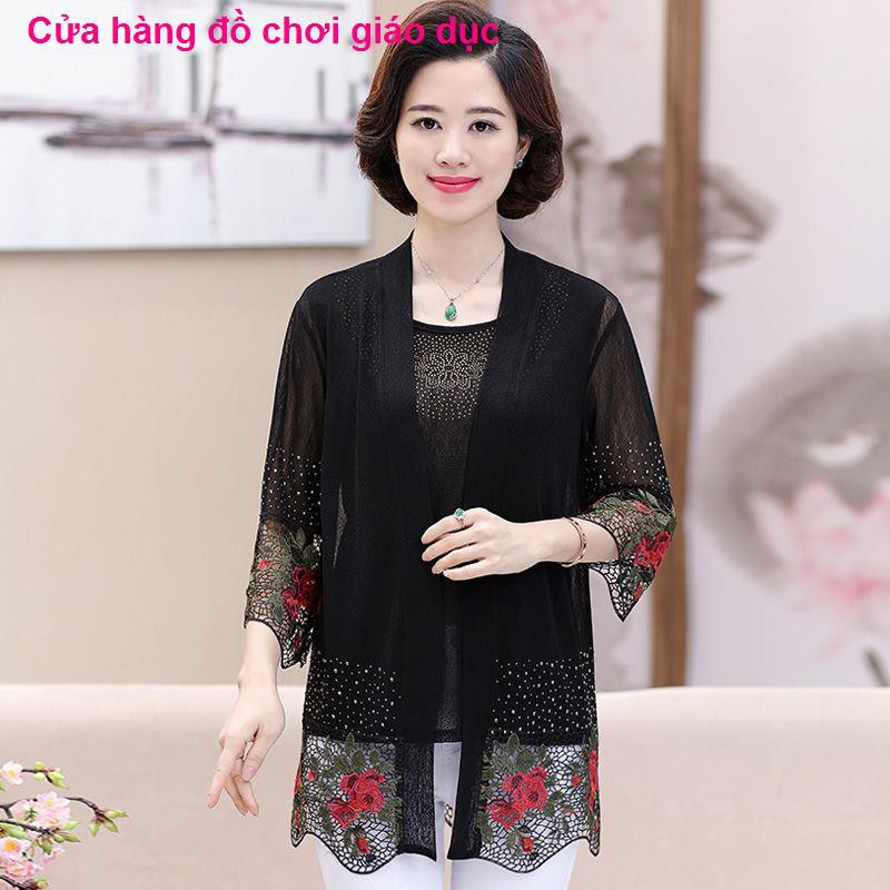 SHOP XINH Thời trang Trung niên Mẹ mùa hè Đầm hai mảnh Kích thước lớn Bộ quần áo của phụ nữ ngoài