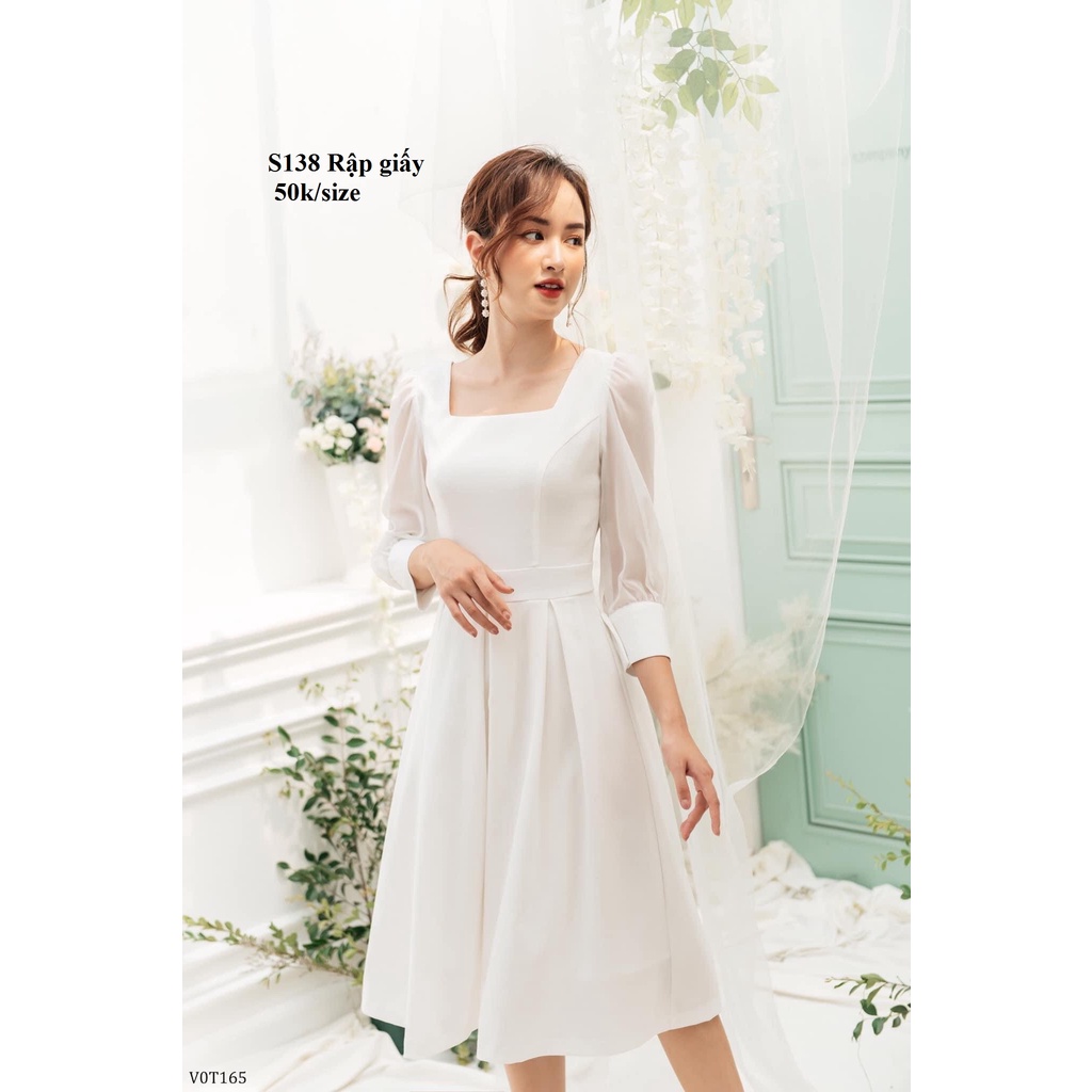 RẬP GIẤY S138 RẬP ĐẦM CỔ VUÔNG TÙNG VÁY XẾP LY HỘP (KHÔNG PHẢI BÁN QUẦN ÁO)