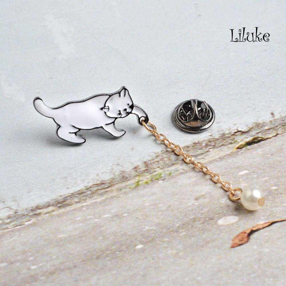 Ghim Cài Áo Hình Chú Mèo Đính Ngọc Trai Nhân Tạo Thời Trang