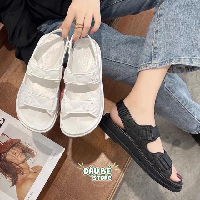 Dép Sandal Nữ Hở Ngón Quai Ngang Đế Bằng Thời Trang Ulzzang - Dép Xăng Đan Quai Hậu Đế 3p Hàn Quốc - Đậu Bé - D050