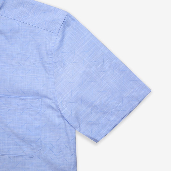 Áo Sơ Mi Nam Công Sở Trung Niên Thương Hiệu Anton Ngắn Tay Vải Cotton Xanh Dương In Họa Tiết - YGD561