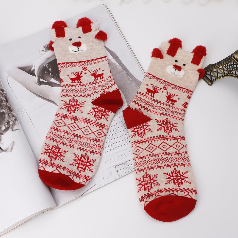 Vớ Ống Bắp Chân Giữ Ấm Mùa Đông In Họa Tiết Tuần Lộc Dễ Thương Cho Nữ