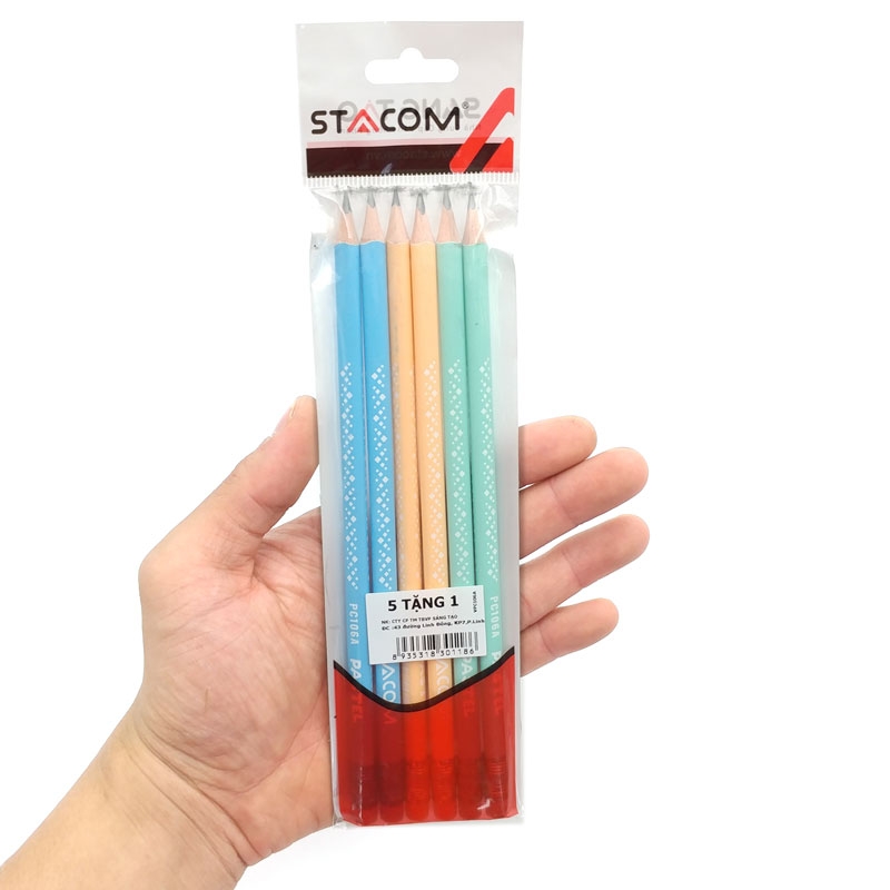 Vỉ 5+1 Bút Chì Gỗ Pastel Stacom Có Gôm 2B VPC106A-2B