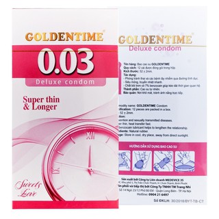 Bao cao su Golden Time Superthin and Longer Kéo Dài Thời Gian Siêu Mỏng 0,03 mm Hộp 12 chiếc