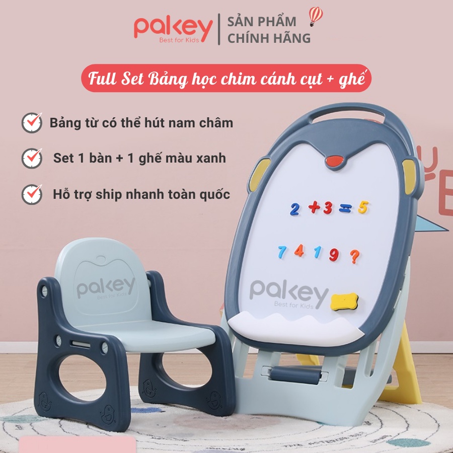 Bộ bảng học, bảng vẽ chim cánh cụt cho bé, TẶNG KÈM ghế, bảng học có nam châm