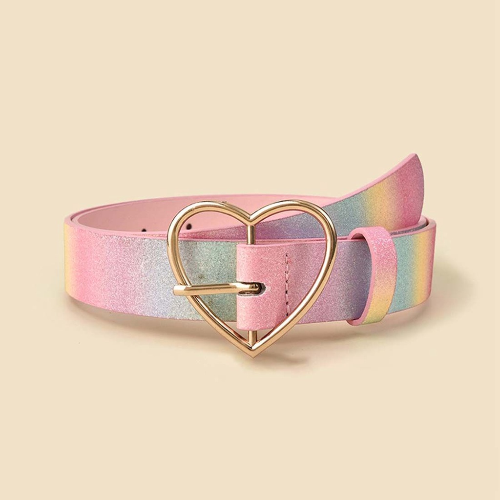 JUNE Belts Rainbow Belt Fashionable Pink Gothic Leather Belt Heart-Shaped Buckle Apparel Accessories Shiny Dress Adjustable Sequins