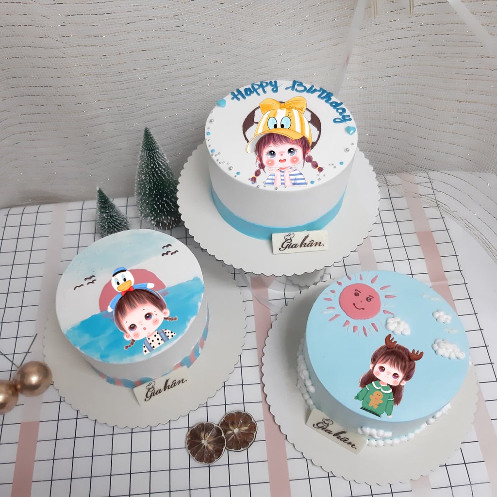 Phụ kiện bánh sinh nhật bánh kem - Set 10 thẻ cắm giấy hình chibi dễ thương trang trí bánh