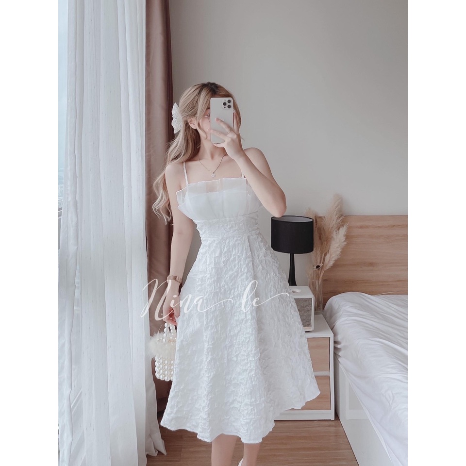 ẢNH THẬT Váy gấm 2 dây mix voan ly ngực - Đầm gấm 2 lớp tiểu thư dễ thương, xinh đẹp , mặc đi tiệc, đi chơi siêu xinh