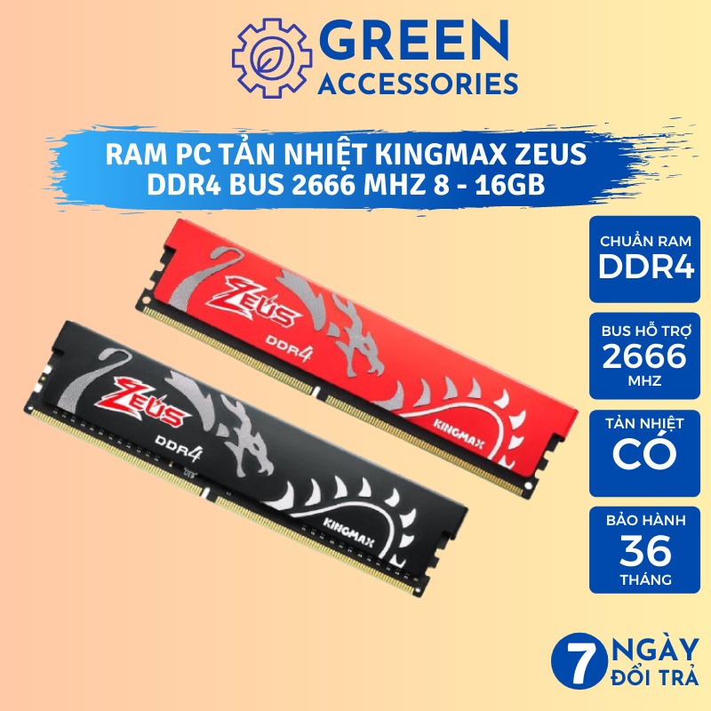 Ram tản nhiệt PC Kingmax Zeus 8GB 2666 (1x8GB) 2666MHz đẳng cấp đến từ thương hiệu (HÀNG NEW CHÍNH HÃNG BH 3 NĂM)