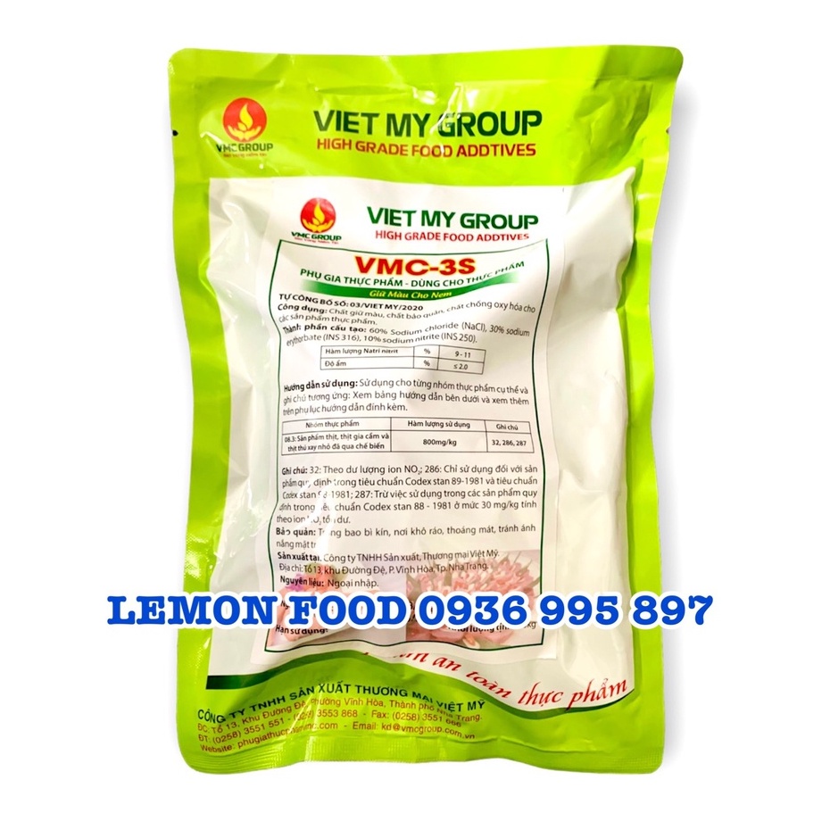 1Kg Muối đỏ VMC - 3S tạo màu hồng thịt, giữ màu cho nem chua, jambon, chả lụa, xúc xích, lạp xưởng