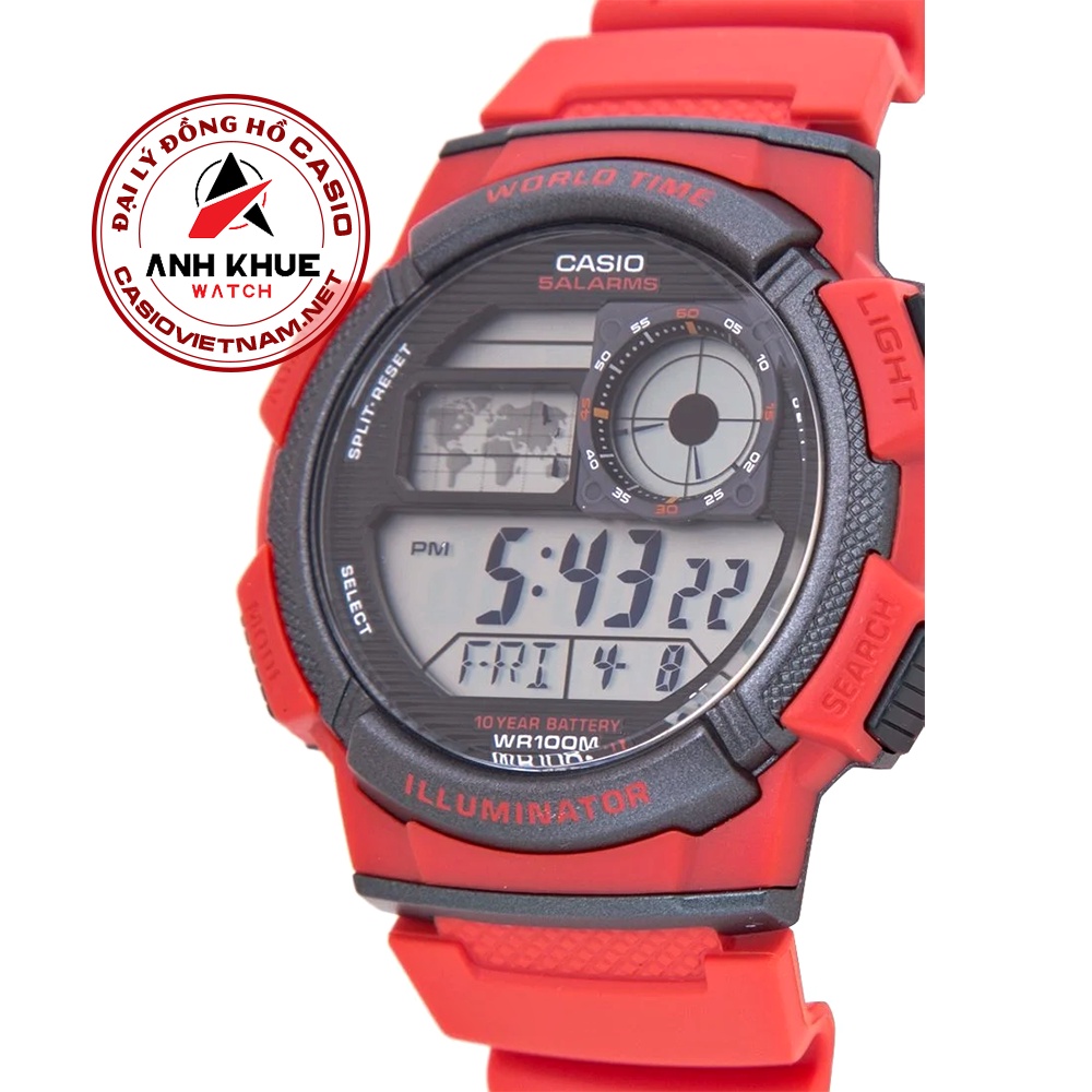 Đồng Hồ Casio | Nam AE-1000W-4AVDF | Dây Nhựa Màu Đỏ | Pin 10 Năm | Chống Nước WR100M