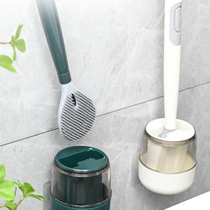 Cọ Toilet, Cọ Bồn Cầu Sillicon Cao Cấp Kèm Khay Đựng Và Cán Đựng Chất Tẩy Tiện Lợi